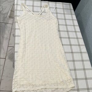 Textured Cream Crochet Knit Mini Dress - Women's Sleeveless Dress